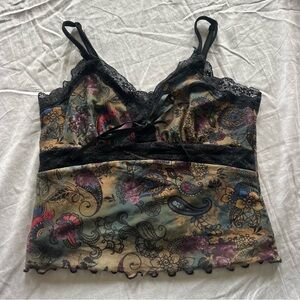 Floral Patterned Camisole with Lace Trim